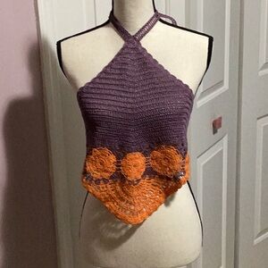 Zara Purple/Orange Crochet Halter Top